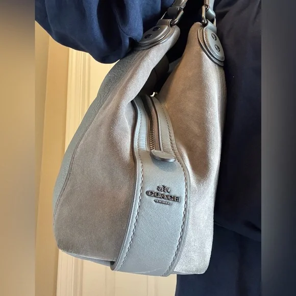 Coach Gray leather and Suede large handbag - Picture 4 of 16